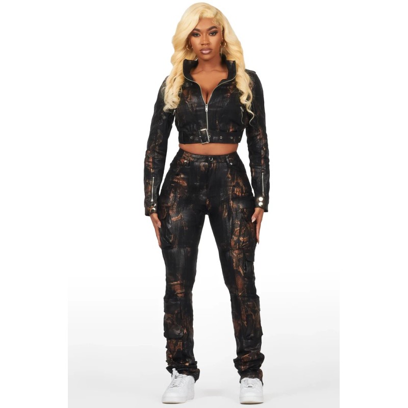 nakedra noir peau de serpent faux cuir veste moto