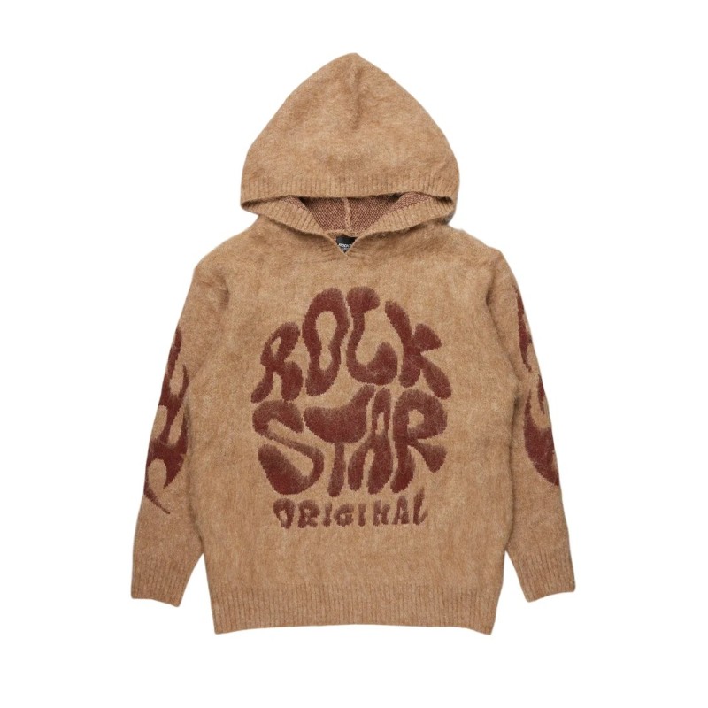 akeya beige graphique tricot à capuche