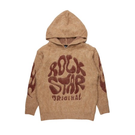 akeya beige graphique tricot à capuche