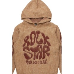 akeya beige graphique tricot à capuche