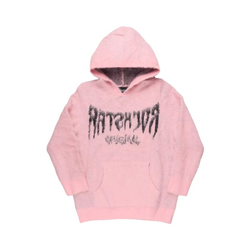 andreas rose/noir réfléchi graphique tricot mohair hoodie