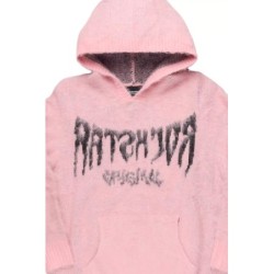 andreas rose/noir réfléchi graphique tricot mohair hoodie