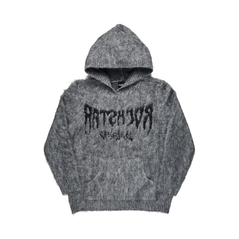 andreas noir/gris réfléchi graphique tricot mohair hoodie