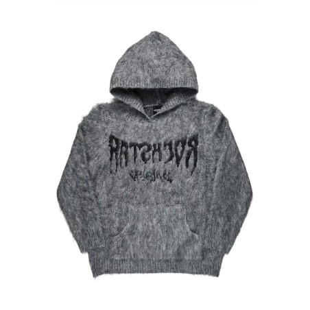 andreas noir/gris réfléchi graphique tricot mohair hoodie