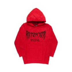 andreas rouge réfléchi graphique tricot mohair hoodie