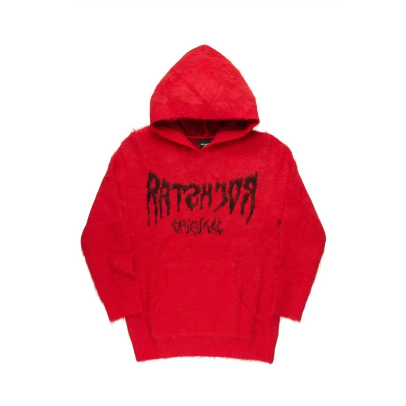 andreas rouge réfléchi graphique tricot mohair hoodie