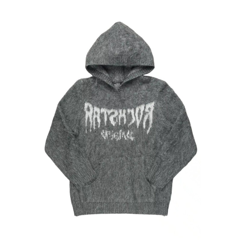 andreas blanc/gris réfléchi graphique tricot mohair hoodie