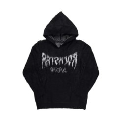 andreas noir réfléchi graphique tricot mohair hoodie