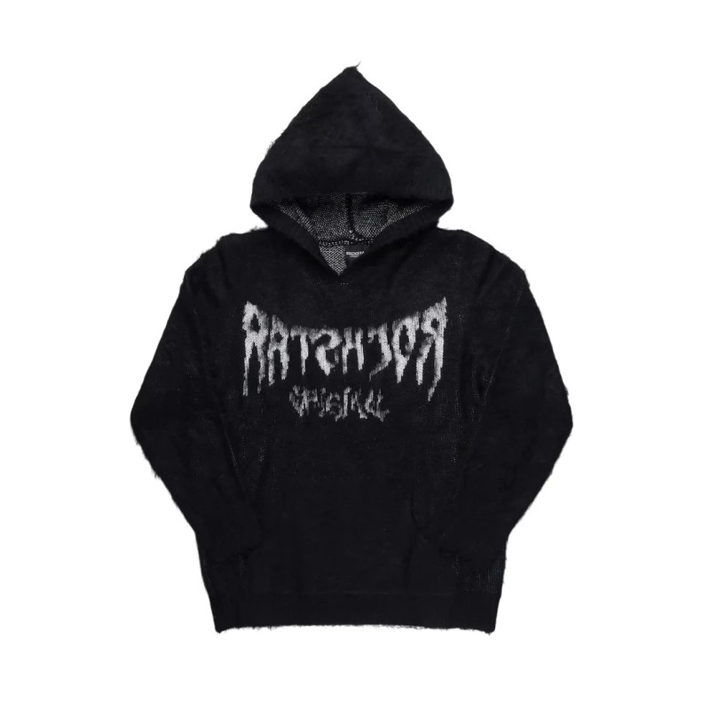 andreas noir réfléchi graphique tricot mohair hoodie