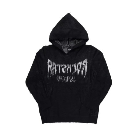 andreas noir réfléchi graphique tricot mohair hoodie