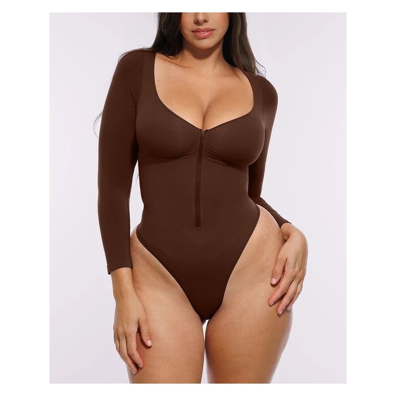 Skin Flow™ Bodysuit à manches longues zipper avant